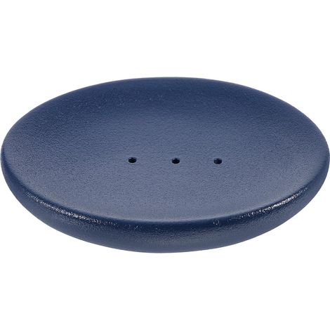 Porte-savon en céramique bleu foncé avec système d'égouttage intégré. (1/5)