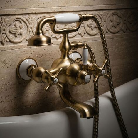 PaulGurkes Robinet de baignoire en laiton bronze antique rétro nostalgique à deux poignées (1/4)