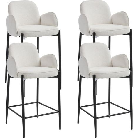 Barhocker 4er Set mit Armlehne aus Chenille, gepolstert, Metallbeine, Weiß (1/5)