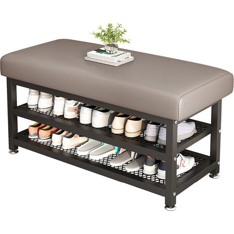 Panca portascarpe in Acciaio, 80 x 31 x 49 cm, ripiano Scarpiera a 3 livelli Imbottita, per ingresso, corridoio, bagno, soggiorno - Grigio (1/5)