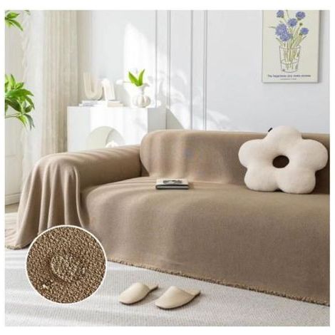 Oversized Sepia Plaid Sofa Cover, Waterproof & Cat-Proof Universal 1-4 Seater with Decorative Corner
