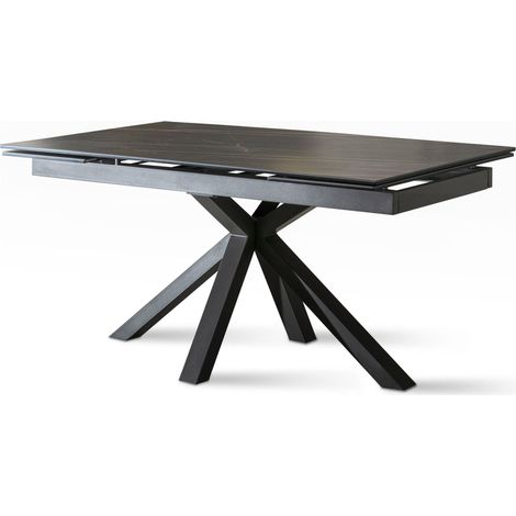 Tavolo Allungabile 160/240x90x76 cm in Metallo con Top Ceramica su Vetro Marmo Nero (1/5)