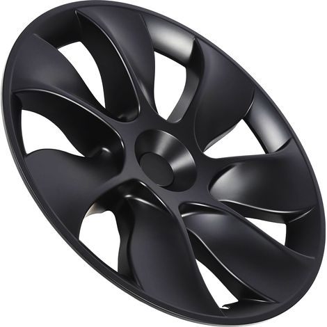 (T04) (Video verfügbar) 4 symmetrische Radkappen für 19-Zoll-Felgen des Tesla Model Y 2020-2023 (Neues 7-Speichen-Design) Glänzend schwarz (Übergroß) (Zusätzliches Gewicht) (1/5)