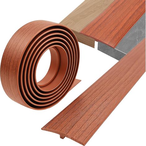 Profilé de Transition Autocollant,Profil en T, 5 cm × 3 m,Barre de Seuil en PVC,Couvercle Plat pour Seuils de Porte Seuil Ou Jonction Parquet, Compatible Avec Tous Les Types De Sols,Grain de bois brun (1/5)