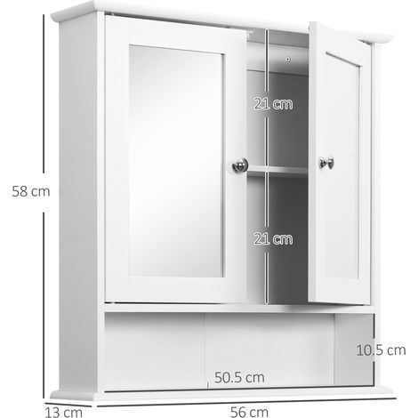Armoire de toilette avec miroir, porte et étagère réglable, miroir en verre, armoire murale, 56 x 13 x 58 cm, blanc (1/5)