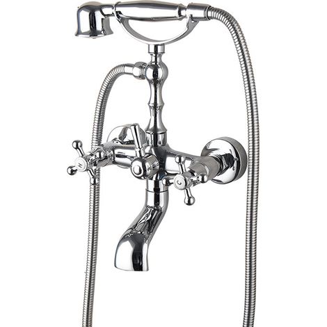 Robinet baignoire sur pied chromé avec douchette métal (1/5)