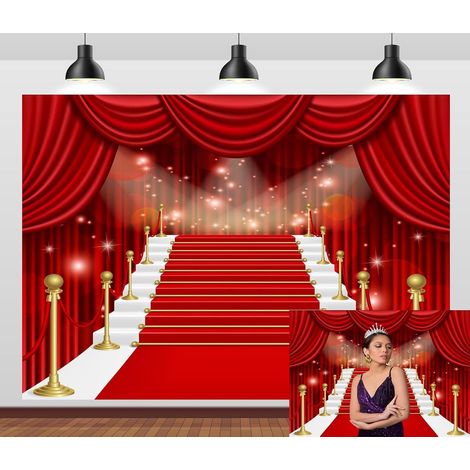 2.1x1.5m Rideau de scène Rouge Toile de Fond étoiles Spectacle Rouge Or scène décors Adulte récompenses événement Mariage fête d'anniversaire décor Nuit Toile de Fond (1/5)