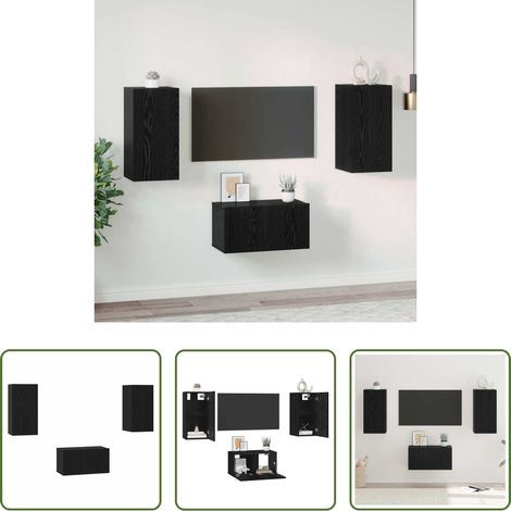 vidaXL Meuble TV mural bois - Ensemble meuble TV 3 pcs Chêne noir Bois d'ingénierie (1/5)