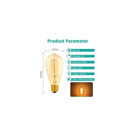 Ampoule E27 Vintage ST64 Dimmable 40W Blanc Chaud 2200K,400lm, AC 220V, Ampoule à Incandescence Rétro, E27 Filament Vintage Lampe pour Éclairage Décorative, lot de 3