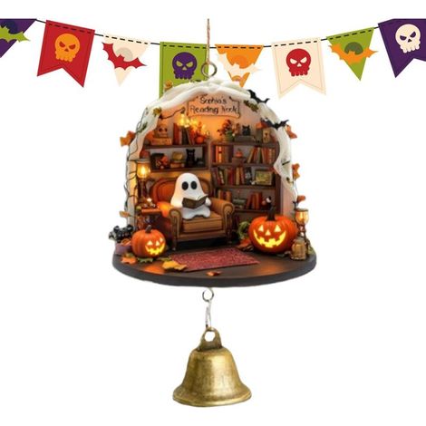Ornements d'arbre d'halloween Décoration effrayante en Acrylique 2D avec Pendentif Halloween Fantôme Lisant Un Livre Pour Les Amateurs De Livres, Passionnés De Fêtes, Salon, Bureau, (1/5)
