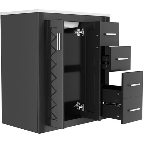 Conjunto mueble de baño con lavabo cerámico y armario alto MDF negro HOMVRA (1/5)