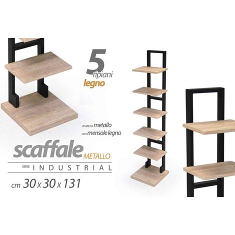 Urban Industrieregal aus Holz und Metall schmal 30 x 30 x 131 h