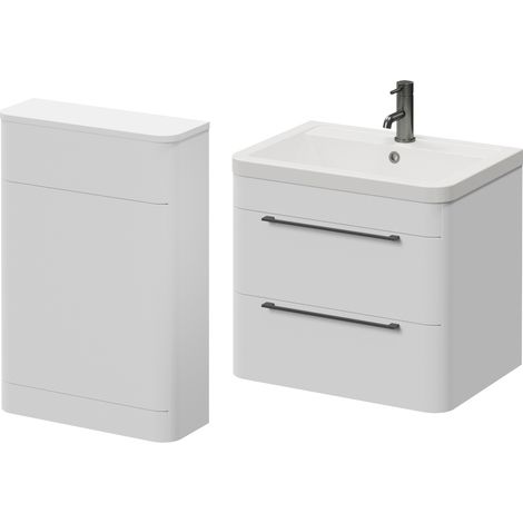 Oslo Gloss White 1150mm Wall Mounted Vanity Unit Toilet Suite with Anya Basin - 1150mm - Gunmetal Grey 320mm HandleWithout Jubilee Toilet Pan