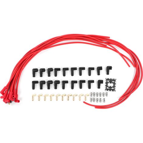 Kit de fils de bougie d'allumage 8mm universel rouge avec accessoires, performance stable 4041R (1/5)
