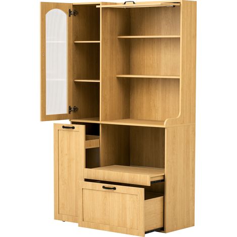 Küchenbuffet mit 1 Schublade, Verstellbaren Einlegeböden und Ausziehbarer Ablage, aus MDF, 98 × 40 × 177 cm, Natur (1/5)