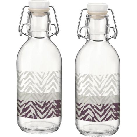 Set 2 Bottiglie in Vetro 500 ml con Tappo Ermetico a clip Decorata Per Acqua Naturale e Frizzante Bevande liquori fatti in casa