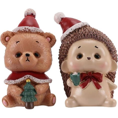 Figurines miniatures (lot de 2) : ours 5,5 x 3 cm, hérisson 5 x 3,5 cm (1/5)