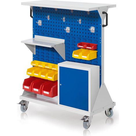 Kappes RasterMobil® mobiler Arbeitsplatzschrank Größe 3 1270x1000x500mm 34-teilig mit Ablageboden und Einhängeschrank enzianblau