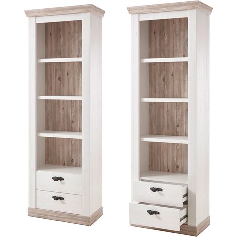 Standregal Bücherregal im Landhaus Stil FERNA-61 Pinie dunkel und Pinie weiß B/H/T 71x201x37cm (1/5)
