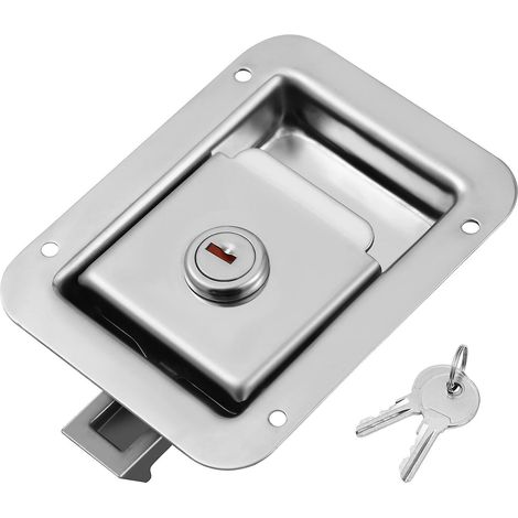 Verrou de porte à poignée en acier inoxydable, robuste, encastré, pour porte de remorque ou camping-car. (1/2)