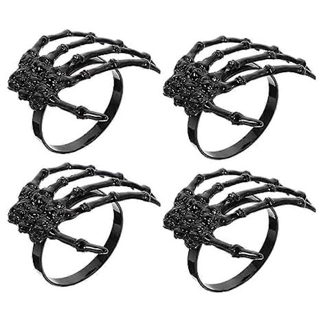 Lot de 8 ronds de serviette en forme de mains de squelette pour Halloween, décorations de table faites maison pour les fêtes d'Halloween (1/5)