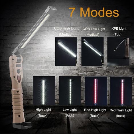 Lampe de travail LED COB pliable et rechargeable - 2000 lumens, 7 modes pour la réparation automobile, la maison, le garage et les urgences (1/5)