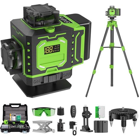 Niveau Laser Chantier Autonivelant 360° x 4 Avec trépied, Lazer Niveaux 4D 16 Lignes Laser, Mode Impulsion ExtéRieur, 2 x Batterie, Nivellement Automatique, Support Rotatif, Télécommande (1/5)