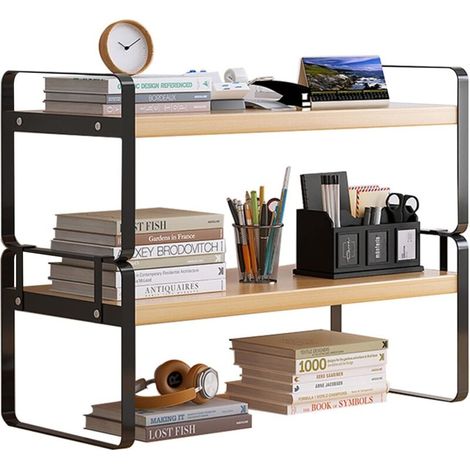 Desk Storage Shelf, Removable Two-Tier Tabletop Shelf, Freestanding Display Shelf for Office, Dorm Room or Home. (1/5)