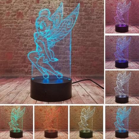 Figurine articulée rare de la princesse Clochette, fée Peter Pan, flocon de neige, elfe magique, 7 couleurs changeantes, veilleuse 3D, style anime, pour la maison ou la table. (1/5)