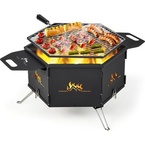 GOPLUS 2 En 1 Barbecue Extérieur XL avec Grill, Portable au Charbon Bois avec Pieds Pliables, pour 4-5 Personnes, 77x74x38CM (1/5)