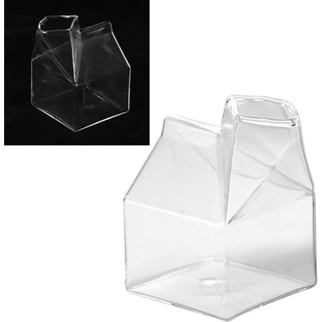 Niedlicher, transparenter Glasbecher in Hausform für Kaffee, Milch und Wasser, inklusive Ausgießer und Kartonbehälter (1/5)