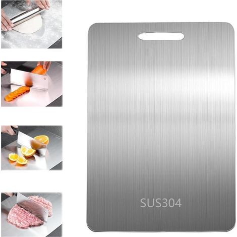 Planche à découper en acier inoxydable.34 23CM Planche à découper en acier inoxydable 304 double face, sans BPA, antimicrobienne, durable, planches à découper la viande et les légumes. (1/5)