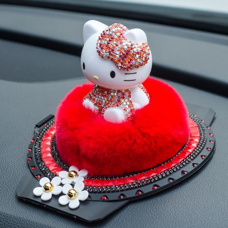 Figurine chat rouge brillant strass pour tableau de bord auto, ornement intérieur voiture, décoration parfumée, accessoire habitacle, pièce décorative lumineuse (1/4)