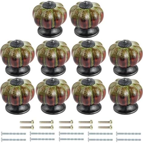 Lot de 10 boutons de meuble en céramique, forme citrouille, imprimé léopard, 3,8 x 4,0 cm, avec vis. Idéal pour tiroir - Vert 10 Pcs (1/5)