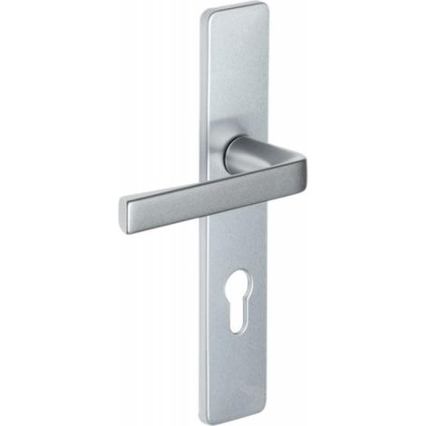 Poignées de porte Kasa avec plaque en argent, entraxe 195 mm, clé L