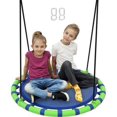Balançoire de jardin ronde pour enfants de 100 cm de diamètre, hauteur réglable, supportant jusqu'à 150 kg, Ø 100 x 180 cm, bleue et verte. (1/5)