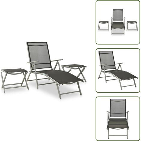 Salon de jardin 3 pcs textilène et aluminium argenté - Ensemble Salon De Jardin - Mobilier De Jardin - Salon Extérieur - Chaises Pliables - Table Basse Pliable