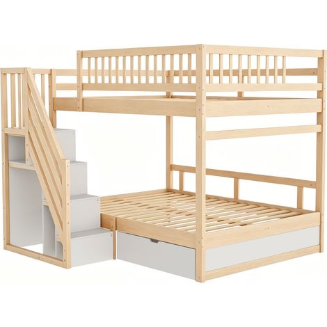 Litera 140 x 200 cm de madera con escalera de almacenaje, barandillas y cajones (1/5)