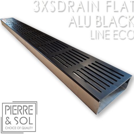 Caniveau Inox Large Hauteur 3,5 cm - 3XSDRAINFLAT EASY Grille Aluminium Noire - LINE ECO - Caniveau de 50 cm (1/2)