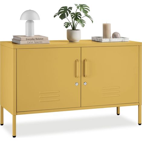 Buffet métallique, acier époxy, 2 portes, compartiments, jaune