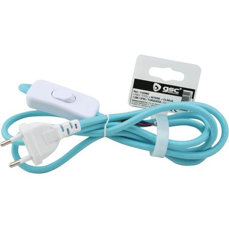 Cable textil 1.5M (2x0.75mm) clavija + interruptor Turquesa GSC 001102962 (1/2)
