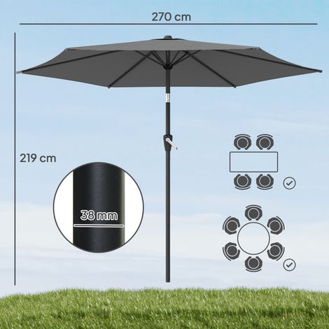 Parasol inclinable de 270 cm, parasol de balcon à manivelle, protection UV 50+, parasol de jardin, gris foncé (1/5)