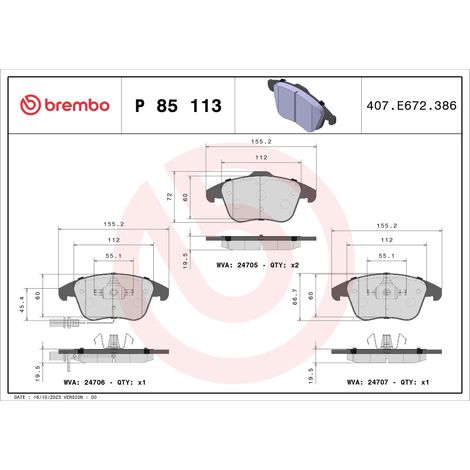 PLAQUETTES DE FREIN AVANT BREMBO P85113