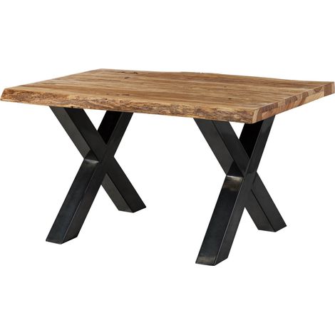 Table à manger 160x90 en bois de Sheesham sablé bois naturel pieds en X anthracite brillant FREEFORM 5