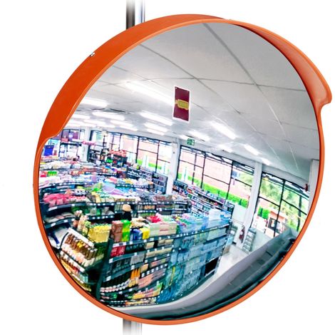 Relaxdays 45 cm Surveillance Mirror, Professional, Shatterproof, Indoor, Holder for Wall & Poles Included, Red