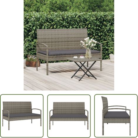 The Living Store Banc de jardin avec coussin gris 105 cm résine tressée - Banc De Jardin - Mobilier De Jardin - Chaise Extérieure - Résine Tressée - Banc En Métal (1/5)