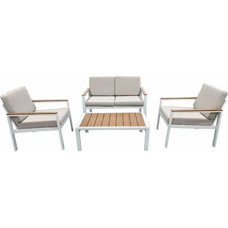GLOUPIE Salotto da Giardino Santa FE 4 Posti, in Alluminio Verniciato Bianco, Divano,Poltrone Con Ambi Cuscini e Tavolino (1/5)