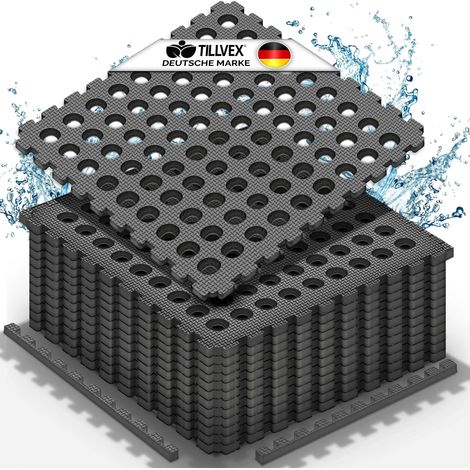 tillvex Lot de 4 tapis de protection de sol Anthracite Avec trous pour piscine avec trous - 51x51 cm - Tapis de sol pour piscine