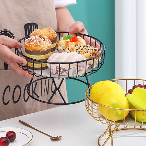 Corbeille à Fruits Design Creux sur Pied Haut en Fer Marbrel Décoratif Pratique pour Service S Noir (1/5)
