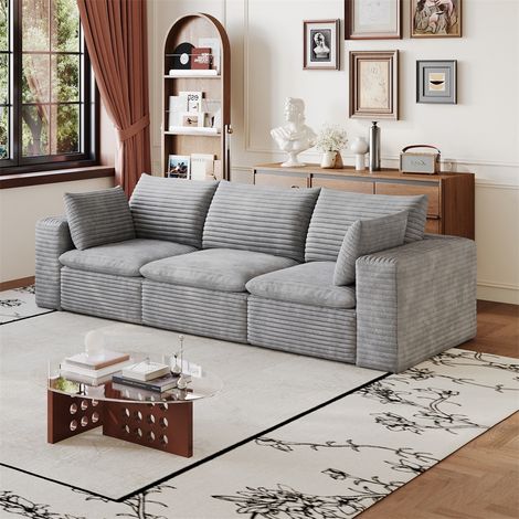 Canapé Modulaire Cloud 260x90x60cm - Design Double Couche Déhoussable Grand Confort Rembourré en Mousse Sans Montage - Gris (1/5)